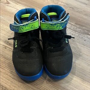 Fila Kids Black Sneakers with Blue Soles and Green Strap